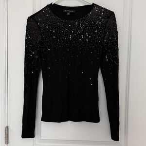 INC International Concepts Black Sequin Long-Sleeve Tee